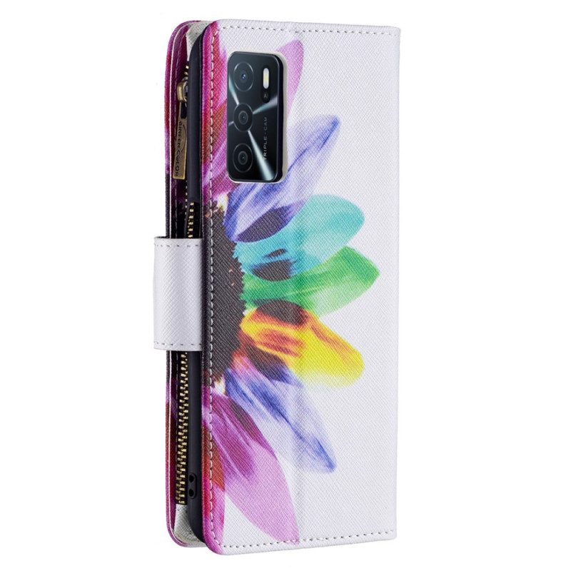 Custodia in pelle Oppo A16 / A16s Tasca Con Zip A Fiore