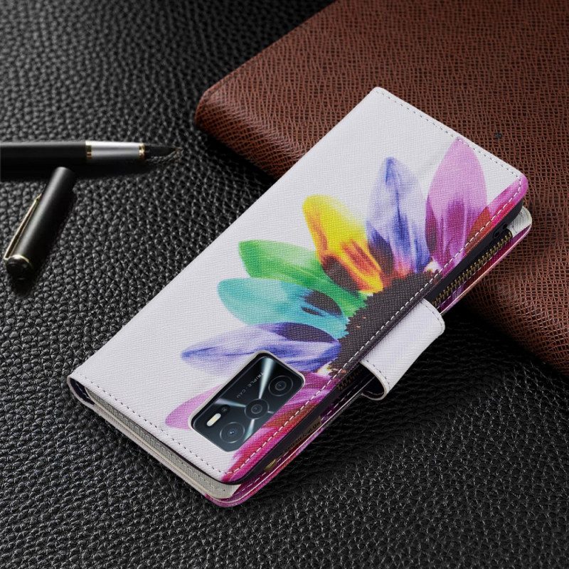 Custodia in pelle Oppo A16 / A16s Tasca Con Zip A Fiore