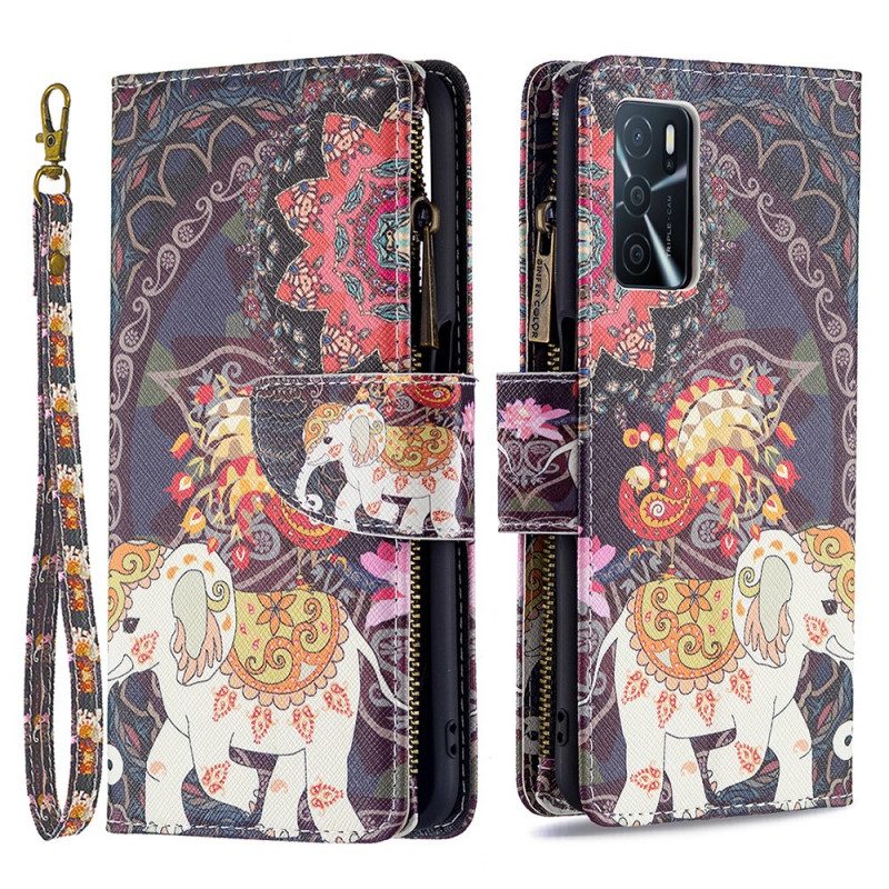 Custodia in pelle Oppo A16 / A16s Tasca Con Zip A Forma Di Elefante