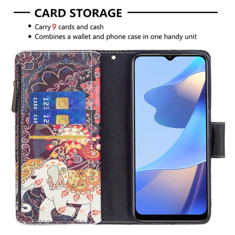Custodia in pelle Oppo A16 / A16s Tasca Con Zip A Forma Di Elefante
