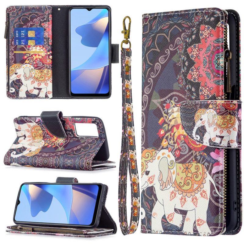 Custodia in pelle Oppo A16 / A16s Tasca Con Zip A Forma Di Elefante