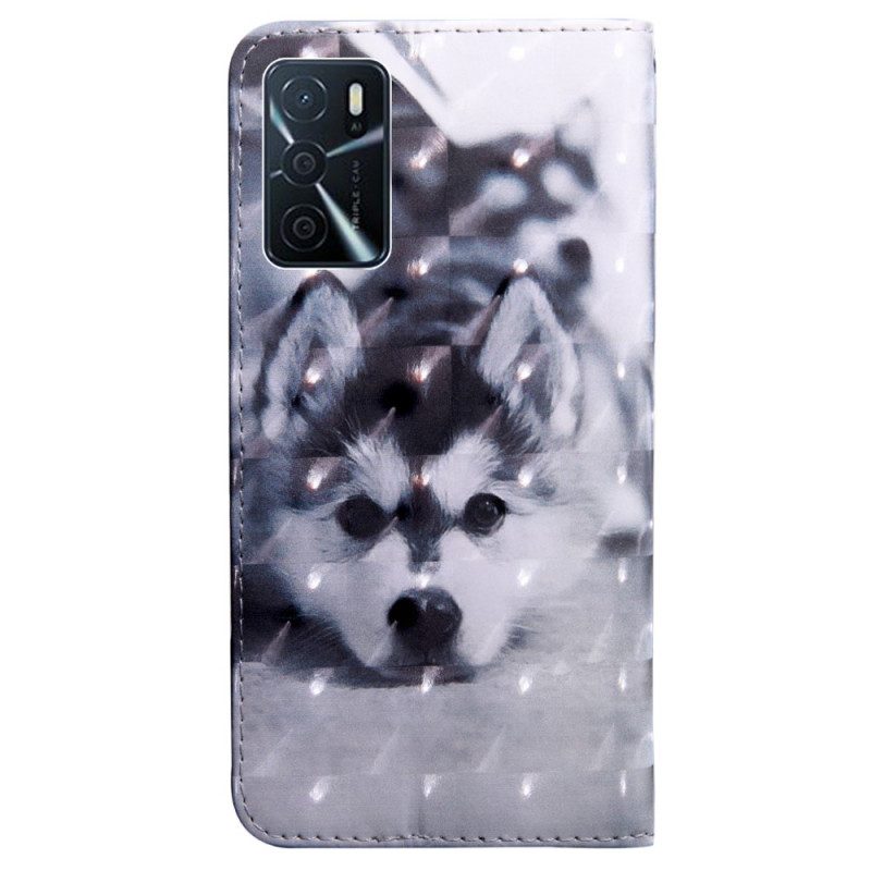 Folio Cover Oppo A16 / A16s Cane In Bianco E Nero