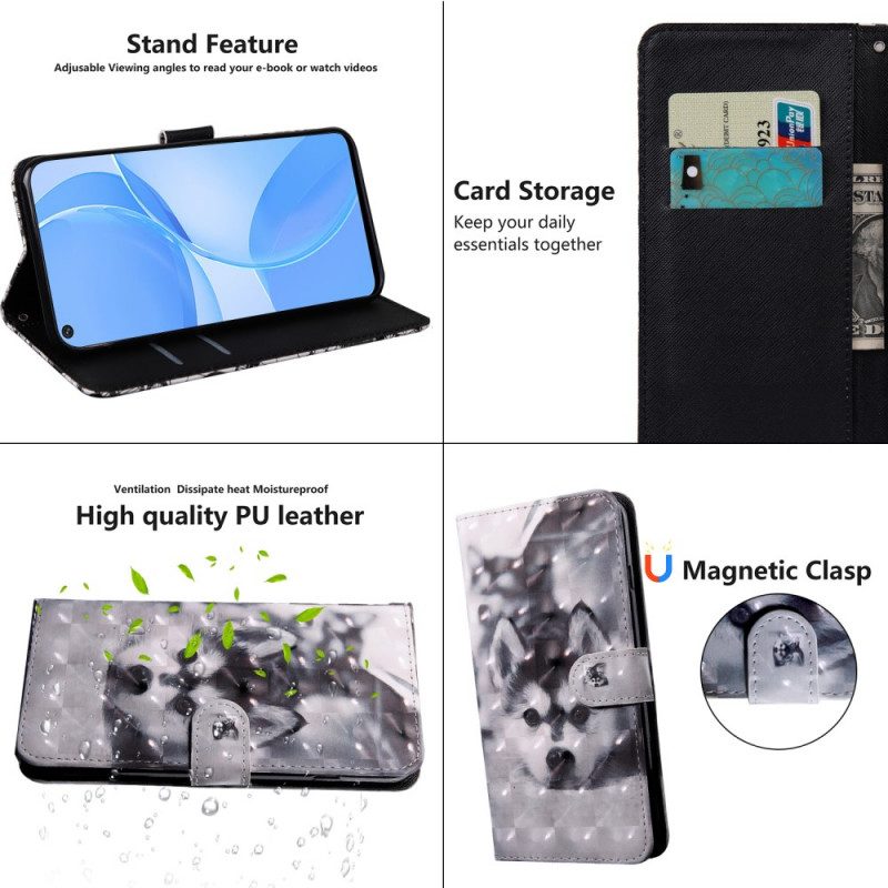 Folio Cover Oppo A16 / A16s Cane In Bianco E Nero