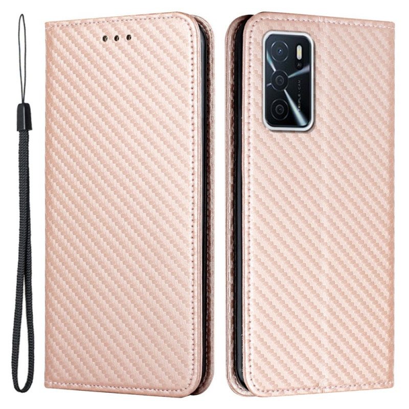 Folio Cover Oppo A16 / A16s Custodia in pelle Cinturino In Fibra Di Carbonio