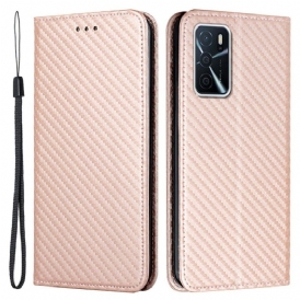 Folio Cover Oppo A16 / A16s Custodia in pelle Cinturino In Fibra Di Carbonio