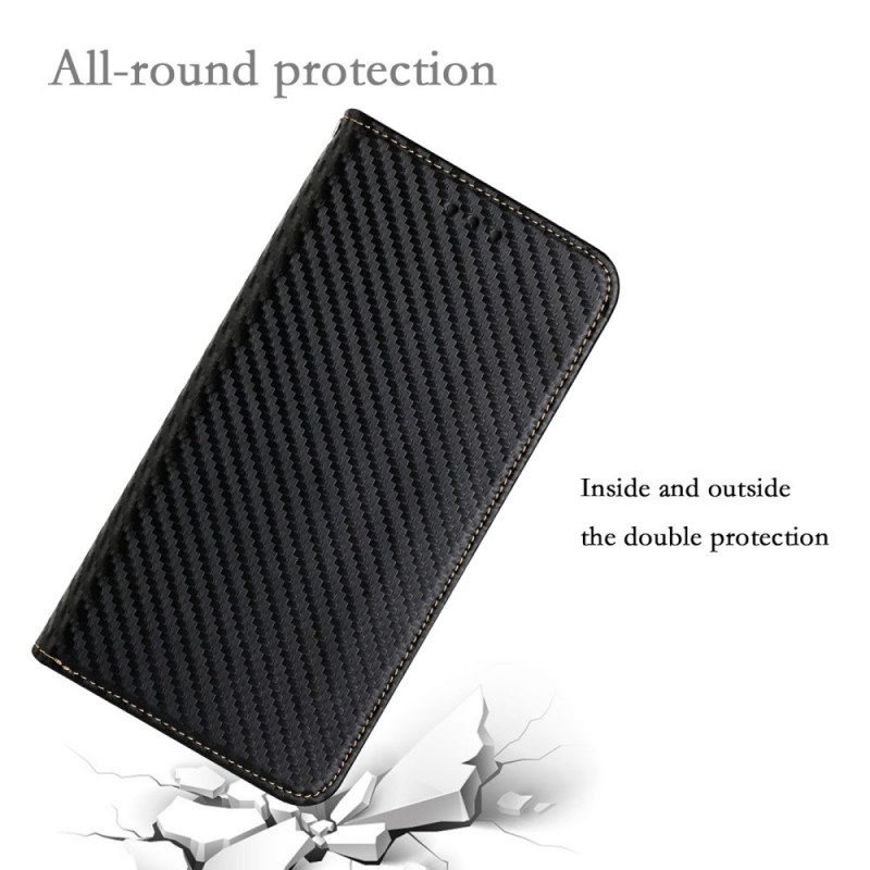 Folio Cover Oppo A16 / A16s Custodia in pelle Cinturino In Fibra Di Carbonio