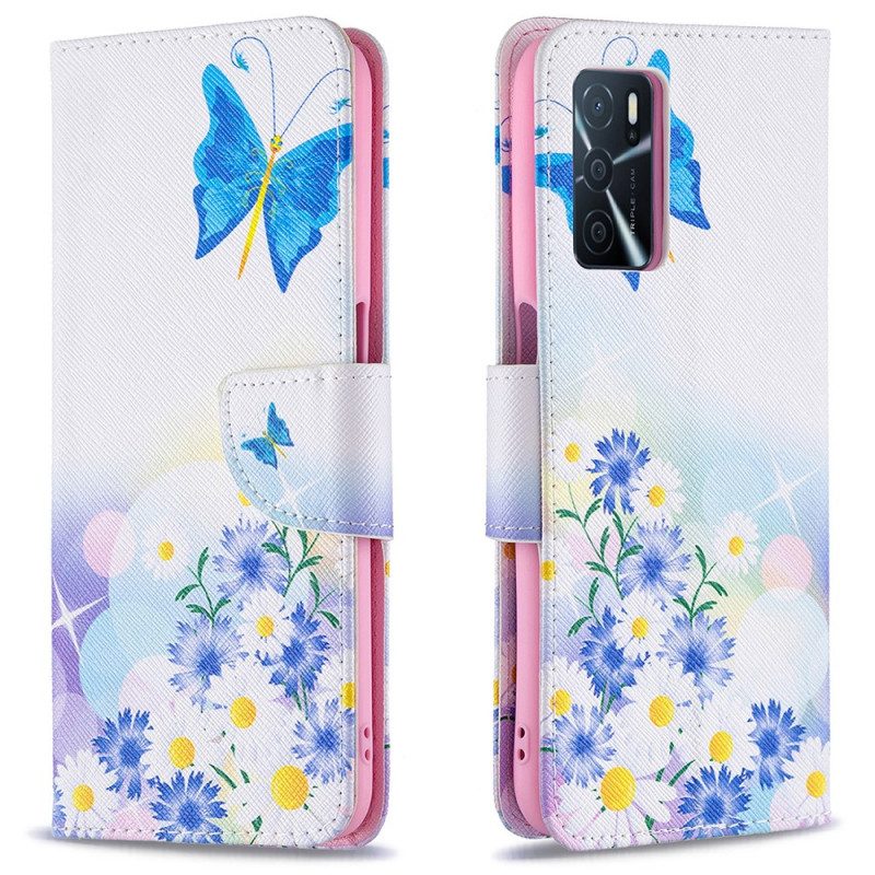 Folio Cover Oppo A16 / A16s Farfalle E Fiori Dipinti