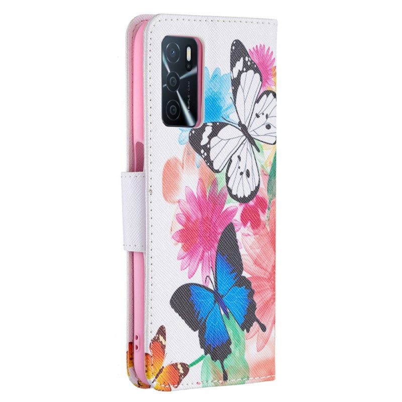Folio Cover Oppo A16 / A16s Farfalle E Fiori Dipinti