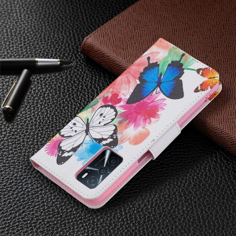 Folio Cover Oppo A16 / A16s Farfalle E Fiori Dipinti