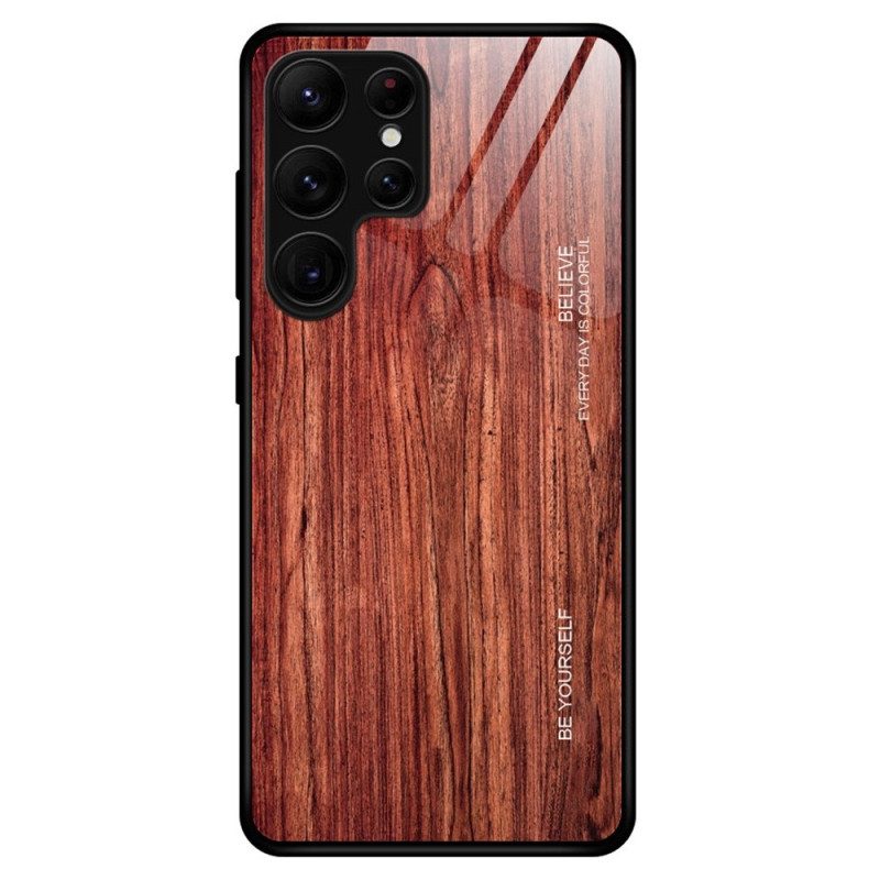 Cover Samsung Galaxy S23 Ultra 5G Design In Legno Vetro Temperato