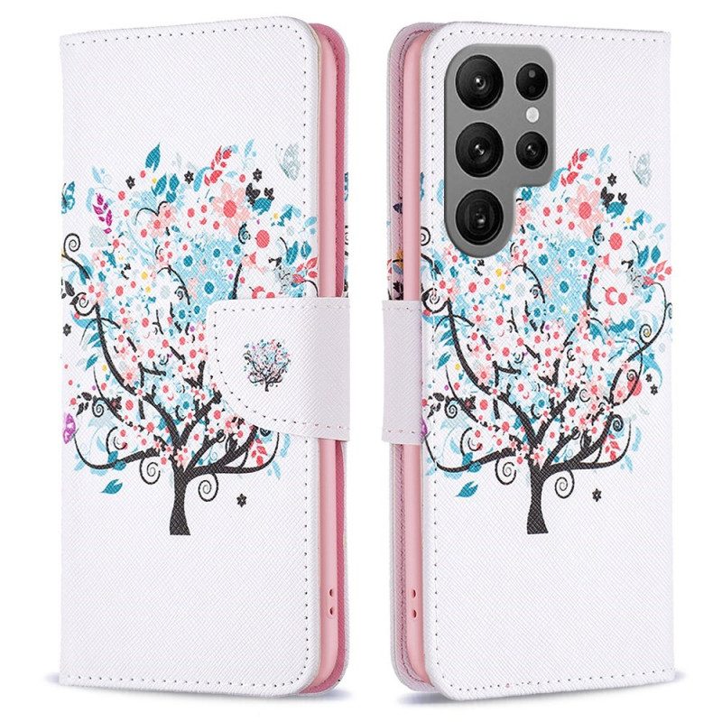 Custodia in pelle Samsung Galaxy S23 Ultra 5G Albero Fiorito