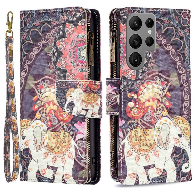 Custodia in pelle Samsung Galaxy S23 Ultra 5G Portafoglio Portafoglio Elefante
