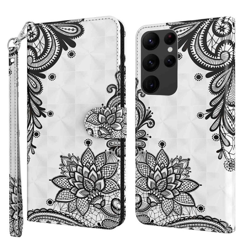 Folio Cover Samsung Galaxy S23 Ultra 5G Pizzo Con Spalline