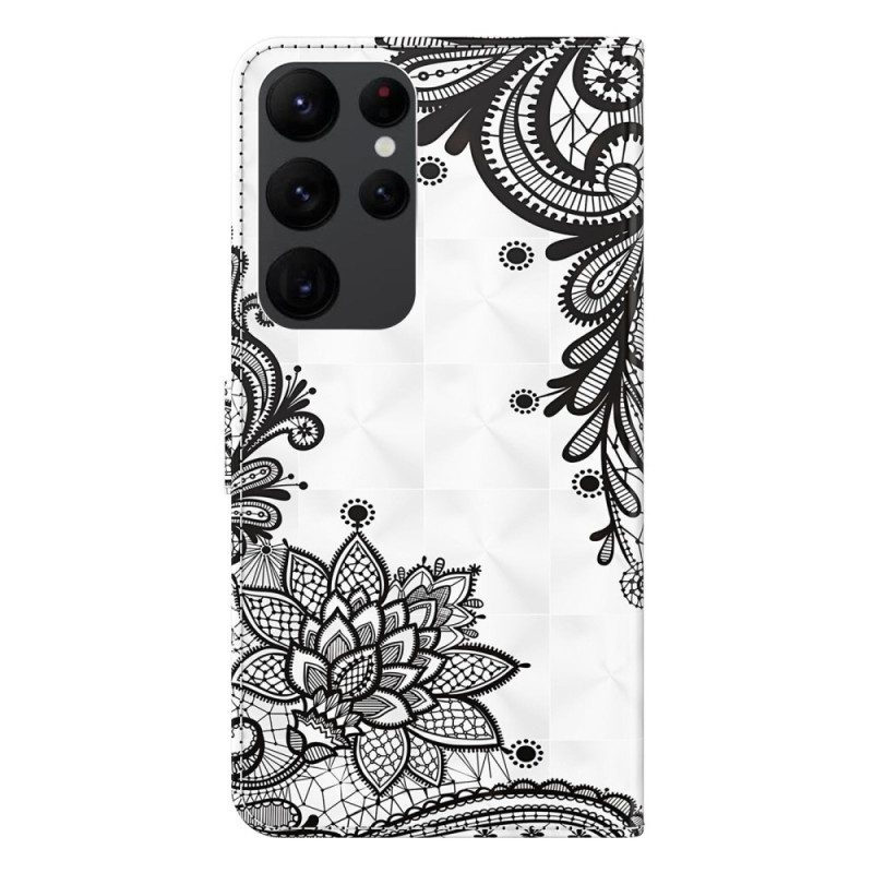 Folio Cover Samsung Galaxy S23 Ultra 5G Pizzo Con Spalline