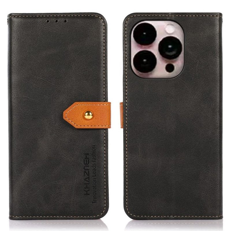 Custodia A Portafoglio iPhone 14 Pro Max Chiusura Dorata Bicolore Khazneh