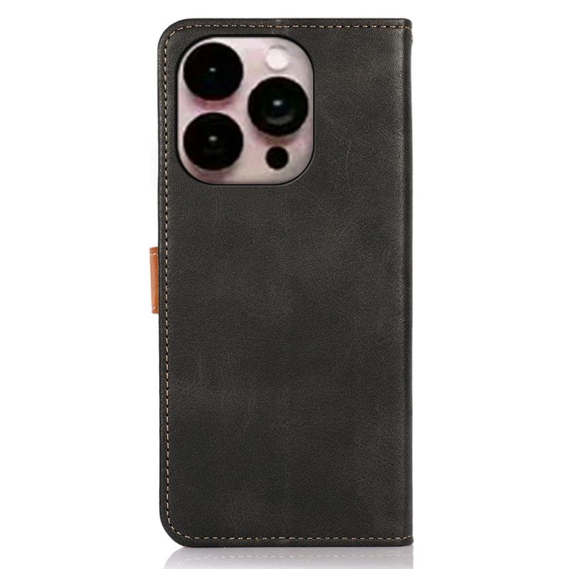 Custodia A Portafoglio iPhone 14 Pro Max Chiusura Dorata Bicolore Khazneh