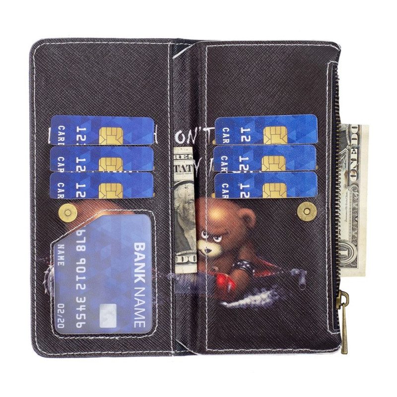Custodia A Portafoglio iPhone 14 Pro Max Tasca Con Zip Dangerous Bear