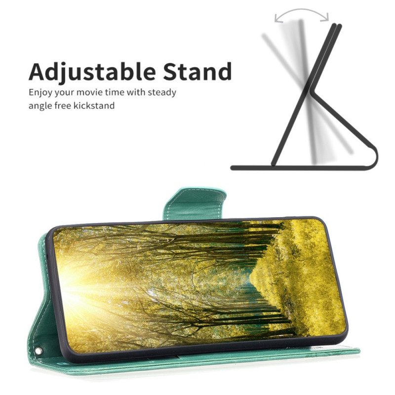 Custodia in pelle iPhone 14 Pro Max Farfalle Stampate Strappy