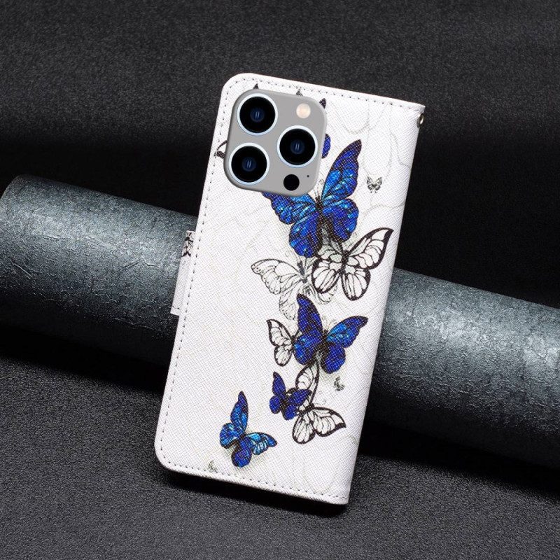 Custodia in pelle iPhone 14 Pro Max Farfalle In Volo