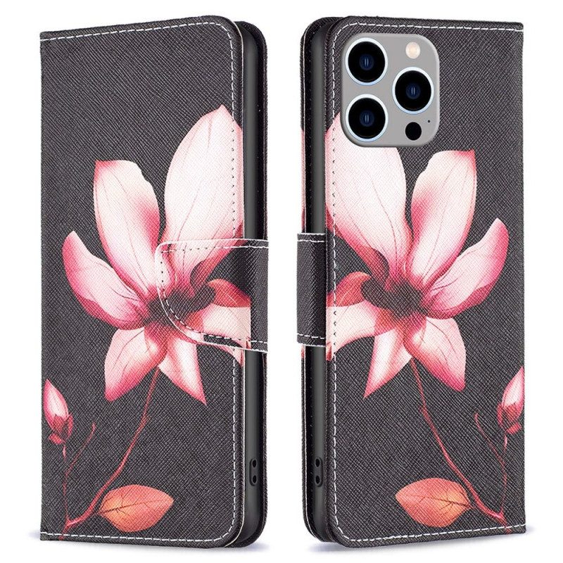 Custodia in pelle iPhone 14 Pro Max Fiore Rosa