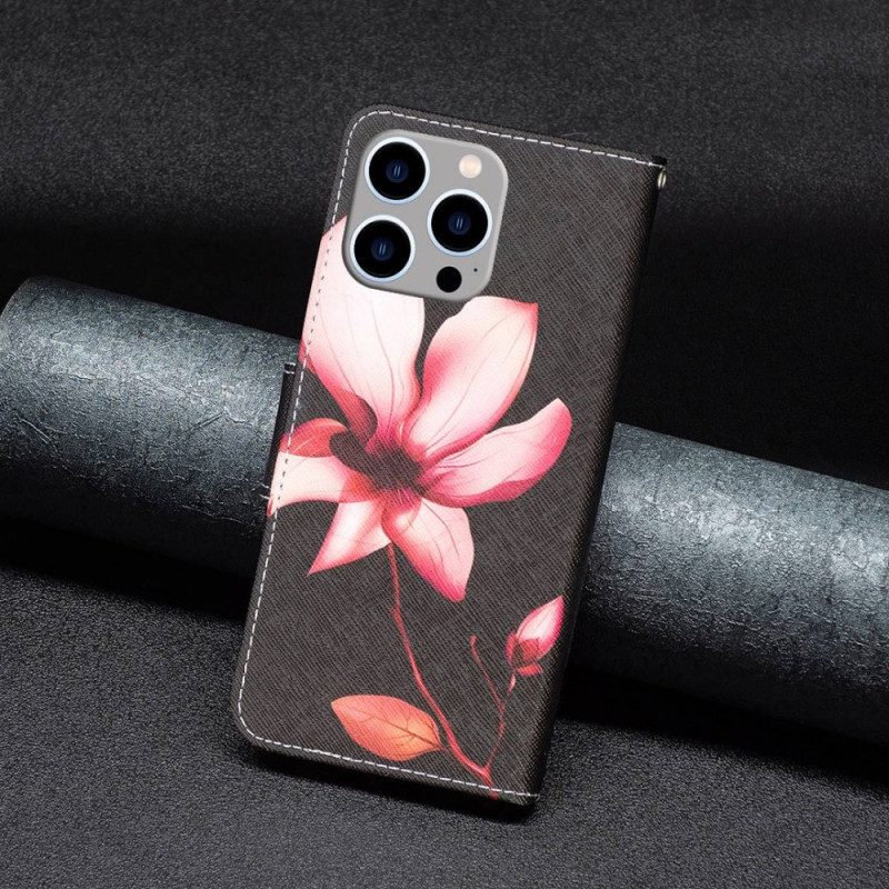 Custodia in pelle iPhone 14 Pro Max Fiore Rosa