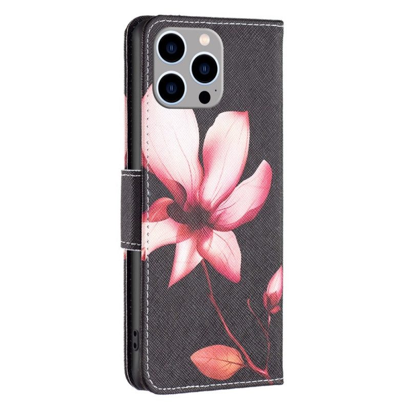 Custodia in pelle iPhone 14 Pro Max Fiore Rosa