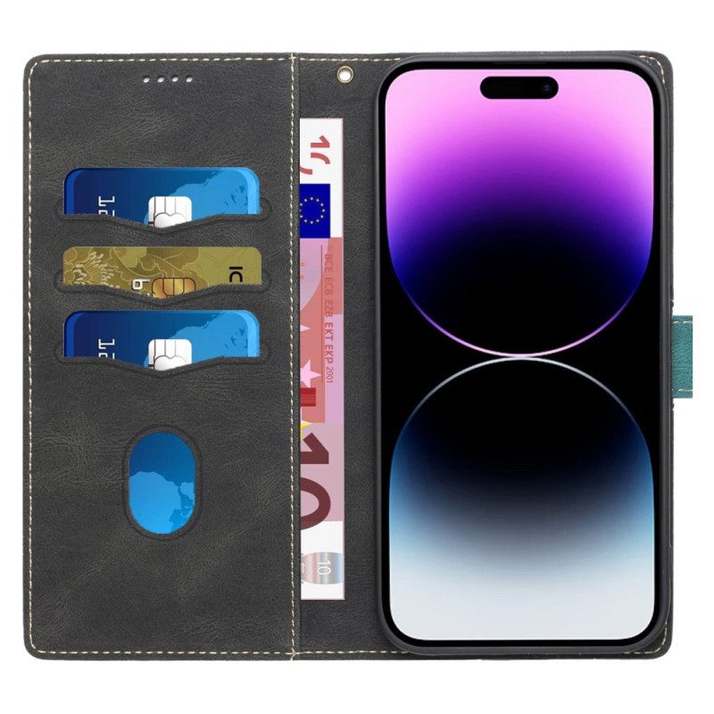 Custodia in pelle iPhone 14 Pro Max Fregio Con Cinturino