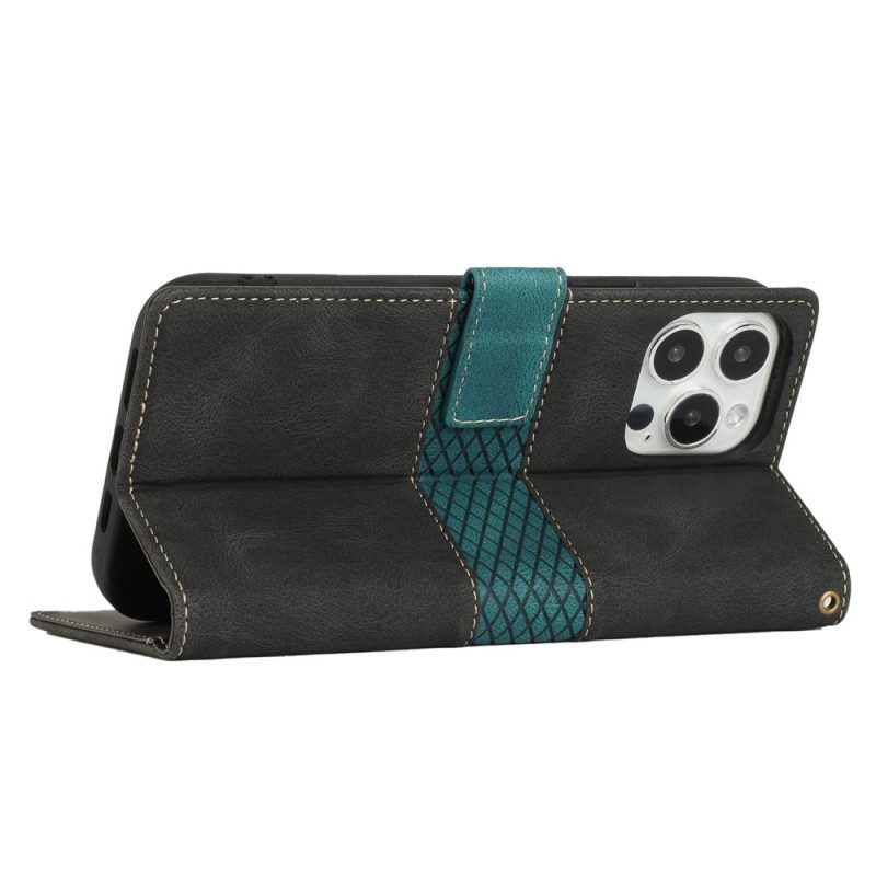 Custodia in pelle iPhone 14 Pro Max Fregio Con Cinturino