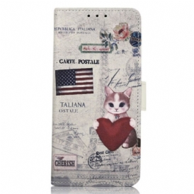 Custodia in pelle iPhone 14 Pro Max Gatto Viaggiatore