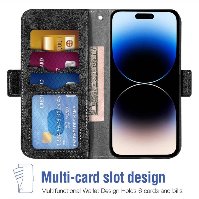 Custodia in pelle iPhone 14 Pro Max Portacarte Frontale Con Cinturino