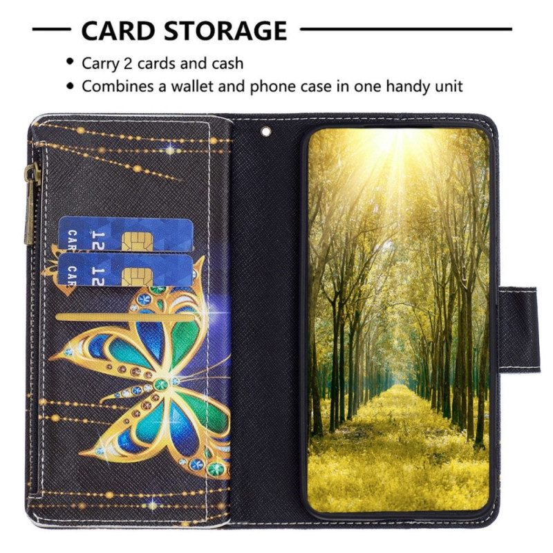 Custodia in pelle iPhone 14 Pro Max Tasca Con Cerniera Per Farfalle