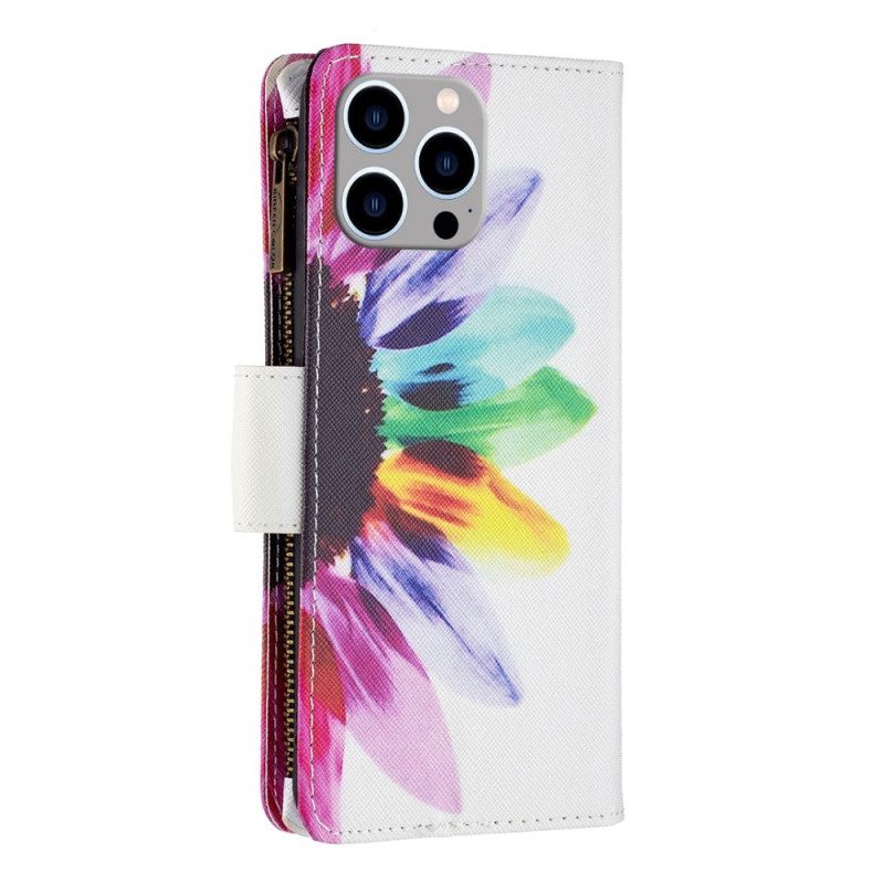 Custodia in pelle iPhone 14 Pro Max Tasca Con Zip A Fiore
