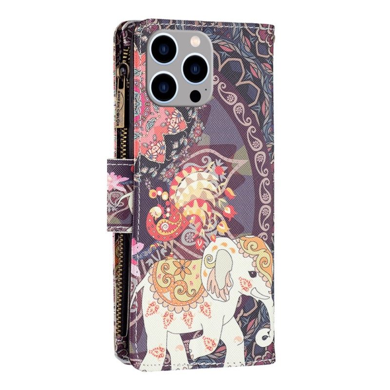 Custodia in pelle iPhone 14 Pro Max Tasca Con Zip A Forma Di Elefante