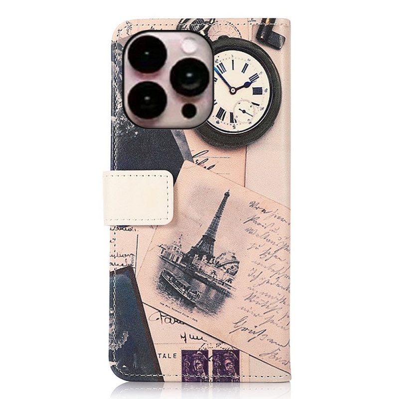 Custodia in pelle iPhone 14 Pro Max Torre Eiffel Del Poeta