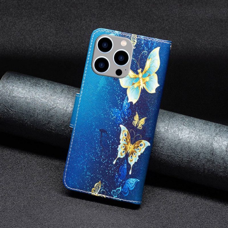 Custodia in pelle iPhone 14 Pro Max Volo Di Farfalle