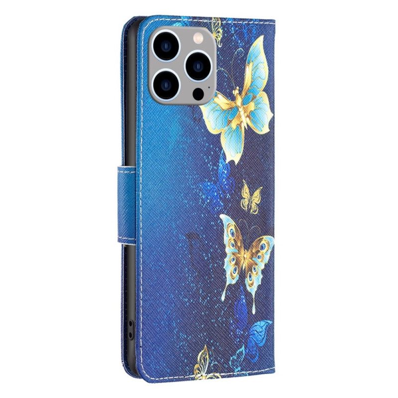 Custodia in pelle iPhone 14 Pro Max Volo Di Farfalle