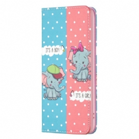 Folio Cover iPhone 14 Pro Max Custodia in pelle Elefantini