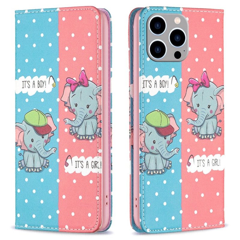 Folio Cover iPhone 14 Pro Max Custodia in pelle Elefantini