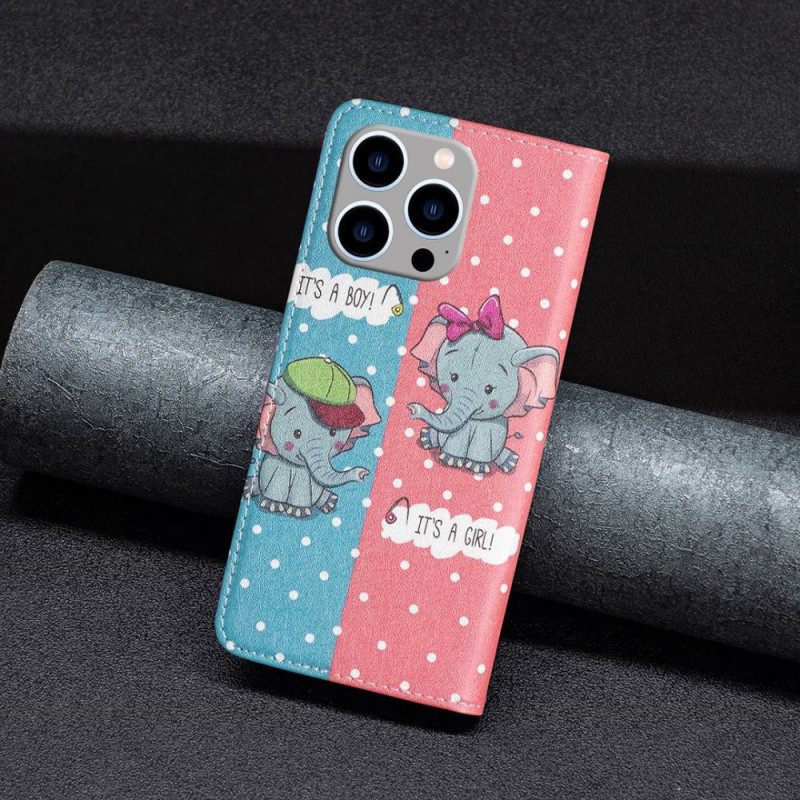 Folio Cover iPhone 14 Pro Max Custodia in pelle Elefantini