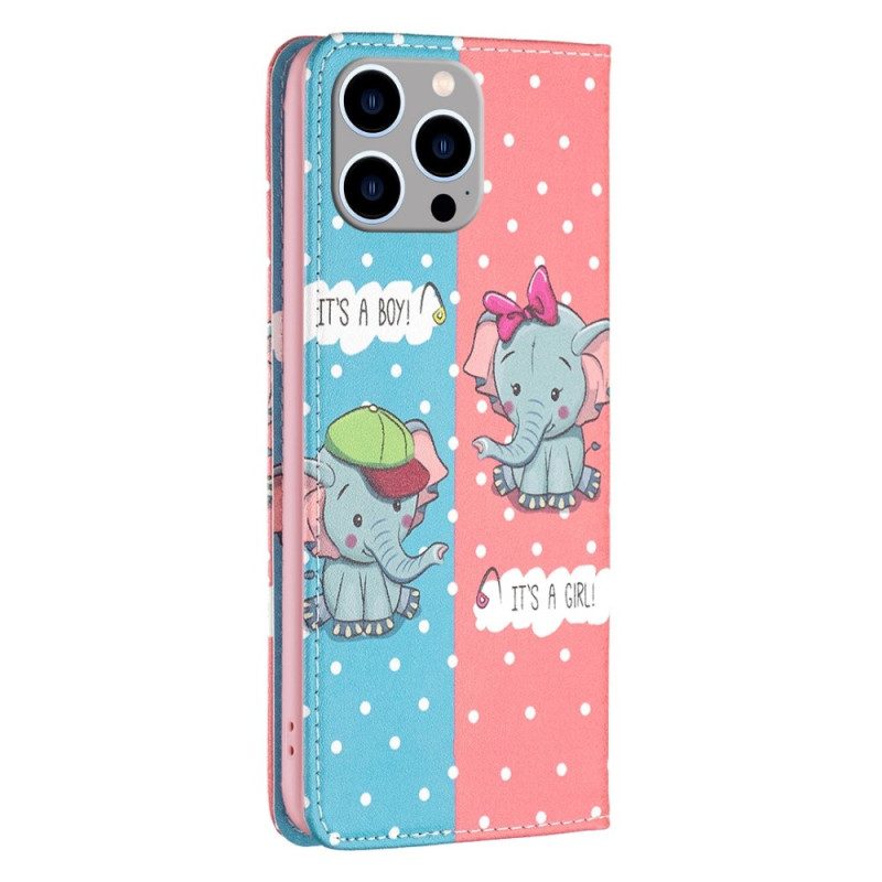 Folio Cover iPhone 14 Pro Max Custodia in pelle Elefantini