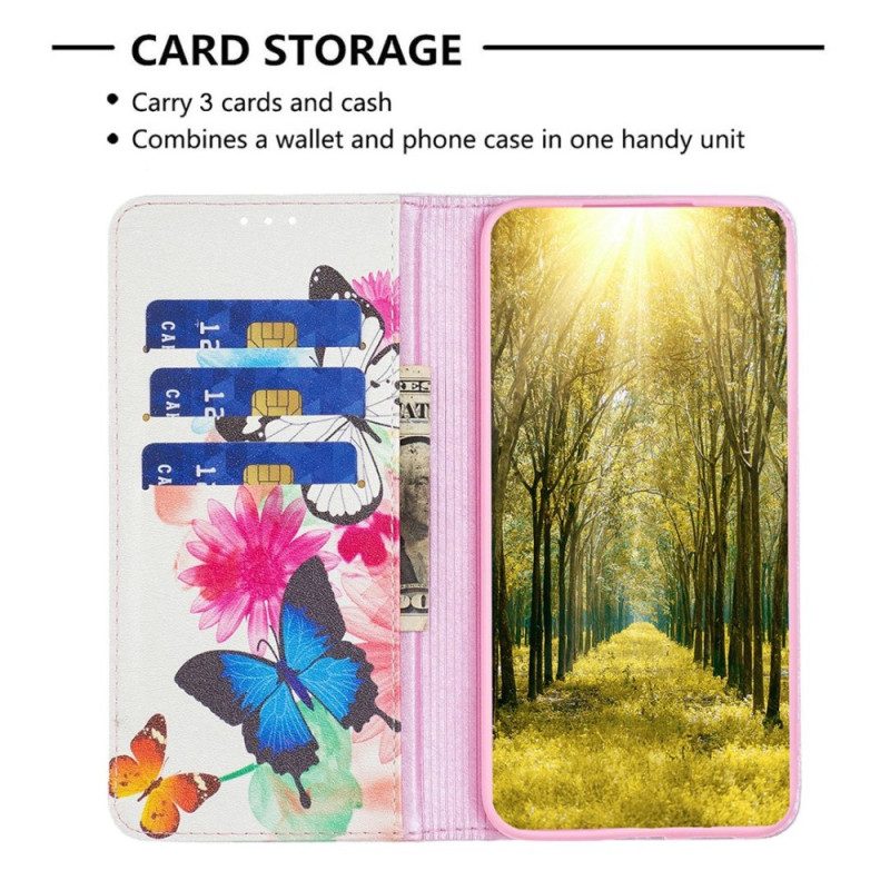Folio Cover iPhone 14 Pro Max Custodia in pelle Farfalle