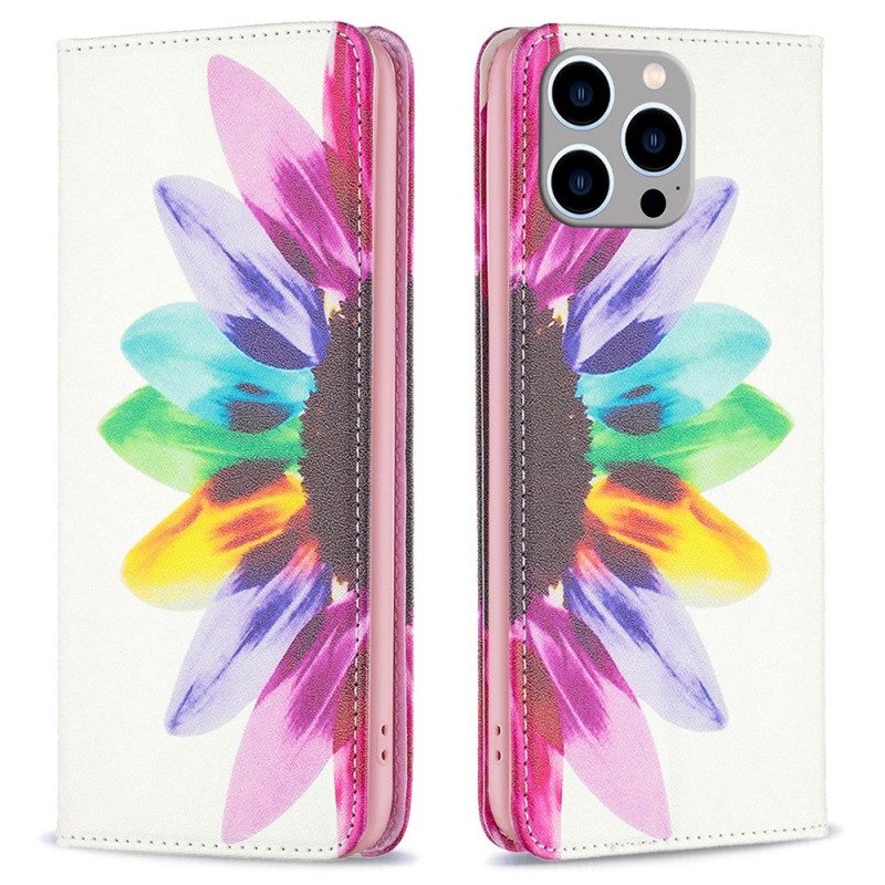 Folio Cover iPhone 14 Pro Max Custodia in pelle Fiore Dell'acquerello