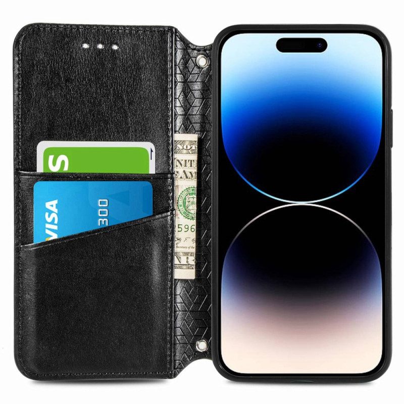 Folio Cover iPhone 14 Pro Max Custodia in pelle Foglie Tribali