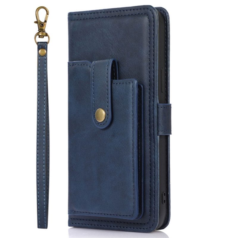 Folio Cover iPhone 14 Pro Max Portacarte Frontale Con Cinturino