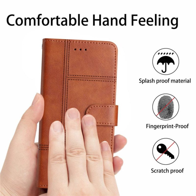 Folio Cover iPhone 14 Pro Max Stile Business In Pelle Con Cinturino