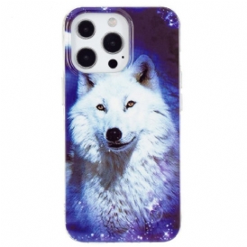 Cover iPhone 15 Pro Lupo Bianco Fluorescente