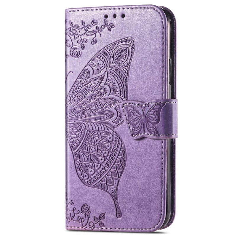 Custodia in pelle iPhone 15 Pro Farfalla Barocca