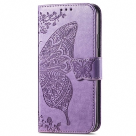Custodia in pelle iPhone 15 Pro Farfalla Barocca
