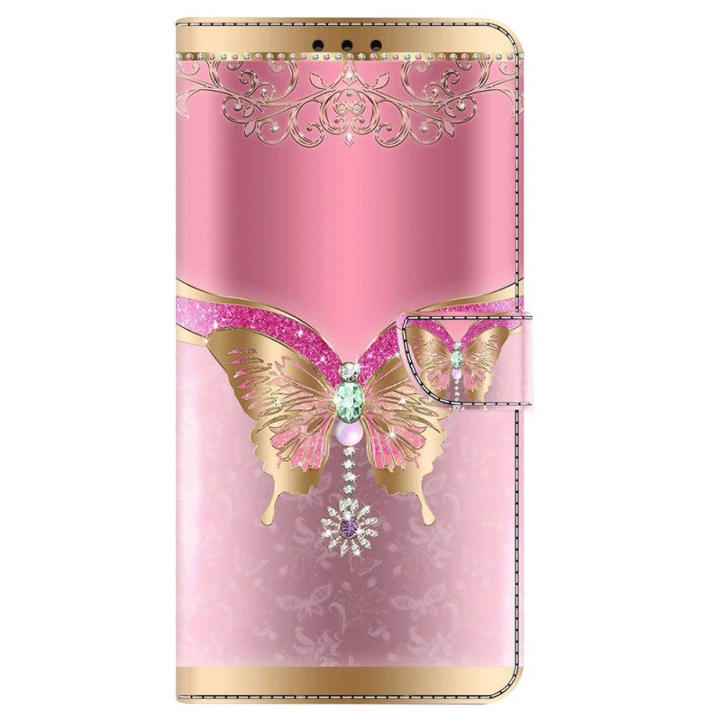 Custodia in pelle iPhone 15 Pro Farfalle Preziose