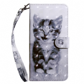 Custodia in pelle iPhone 15 Pro Gattino Con Cinturino
